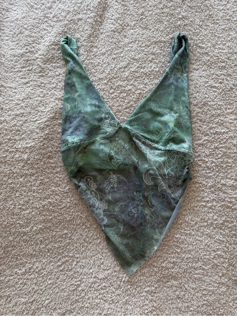 Tiger Mist Green Paisley V-Neck Handkerchief Hem Camisole